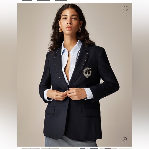 J.Crew Collection relaxed blazer crest embellishment wool-blend Size 0 CC409